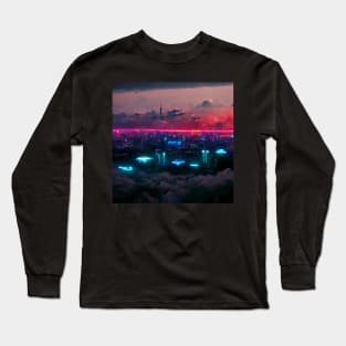 High Sphere - Cyberpunk Cityscape Skyline Long Sleeve T-Shirt